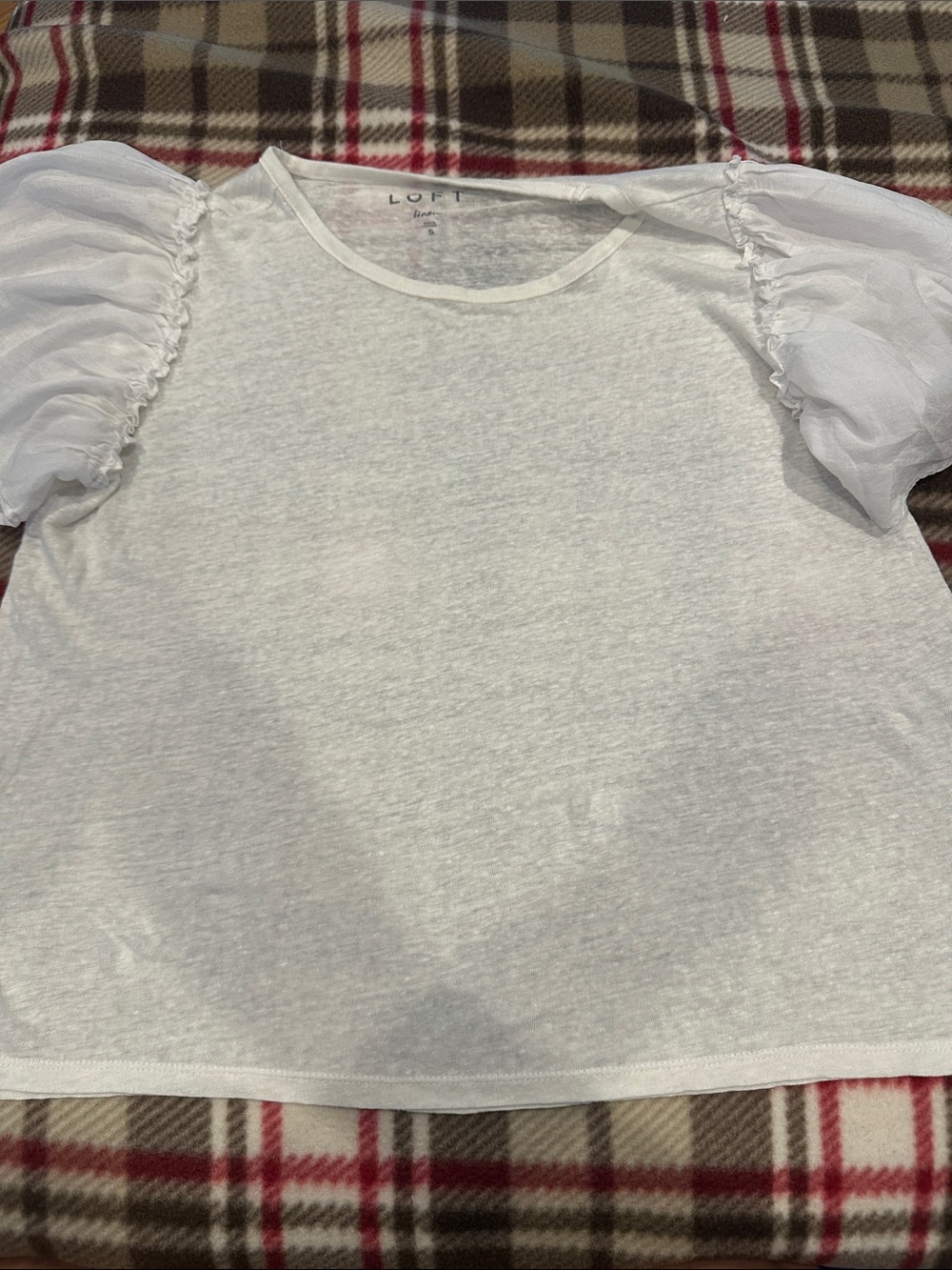 LOFT White Sheer Puff-Sleeve Top